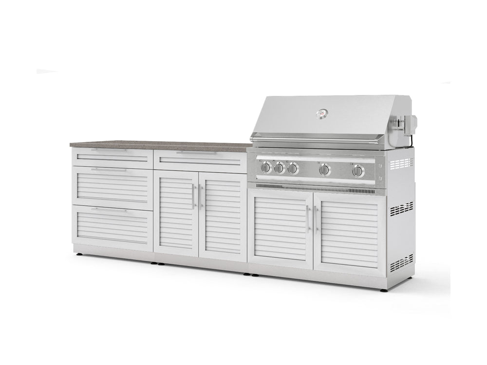 NewAge Outdoor Kitchens Stainless-Steel 5-Piece Cabinet Set with with 3-Drawer, Bar, Grill Cabinet, Platinum Grill and Countertop-73371-Garage Giant