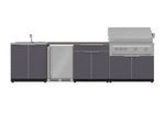NewAge Outdoor Kitchens Aluminum 6-Piece Cabinet Set with Sink, Bar, Grill Cabinet, Platinum Grill, Countertop and Fridge-72050-Garage Giant 