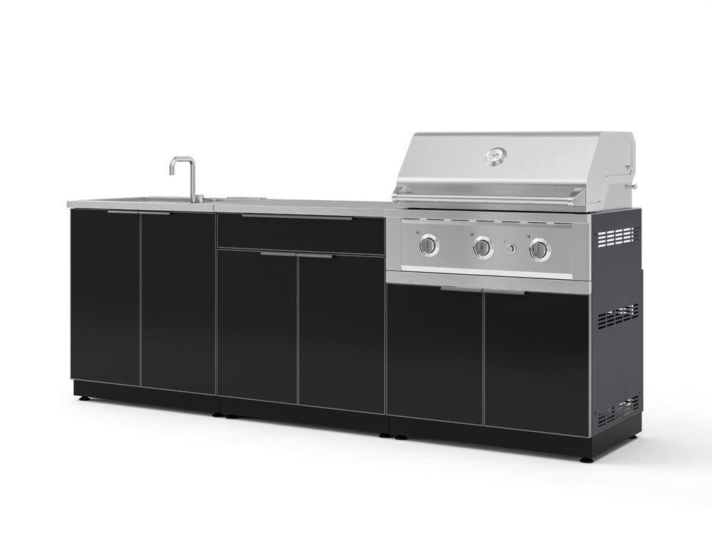 NewAge Outdoor Kitchens Aluminum 5-Piece Cabinet Set with Bar, Grill, Sink Cabinet, Performance Grill, and Countertop-67484-Garage Giant
