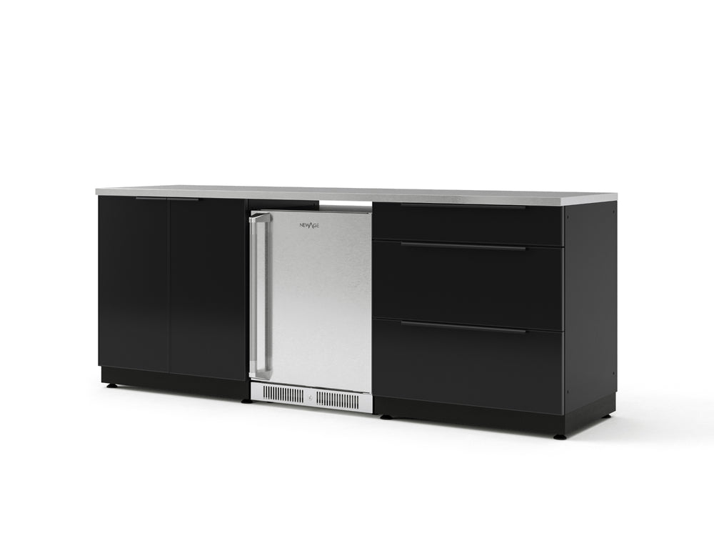 NewAge Outdoor Kitchens Aluminum 5-Piece Cabinet Set with 3-Drawer, 2-Door Cabinet, Countertops and Stainless Steel Door Fridge-71536-Garage Giant