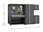 NewAge Garage Cabinets Pro Series 5-Piece Cabinet Set with Base, Wall Cabinet, Locker, 62 in. Workstation, and Pegboard Accessories Kit-32633-Garage Giant 
