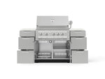 NewAge Outdoor Kitchens Outdoor Grill Island Stainless-Steel 6-Piece Cabinet Set with 3 Drawers, Grill Cabinet, Platinum Grill and Dekton in Aeris Countertops - (Natural Gas) 