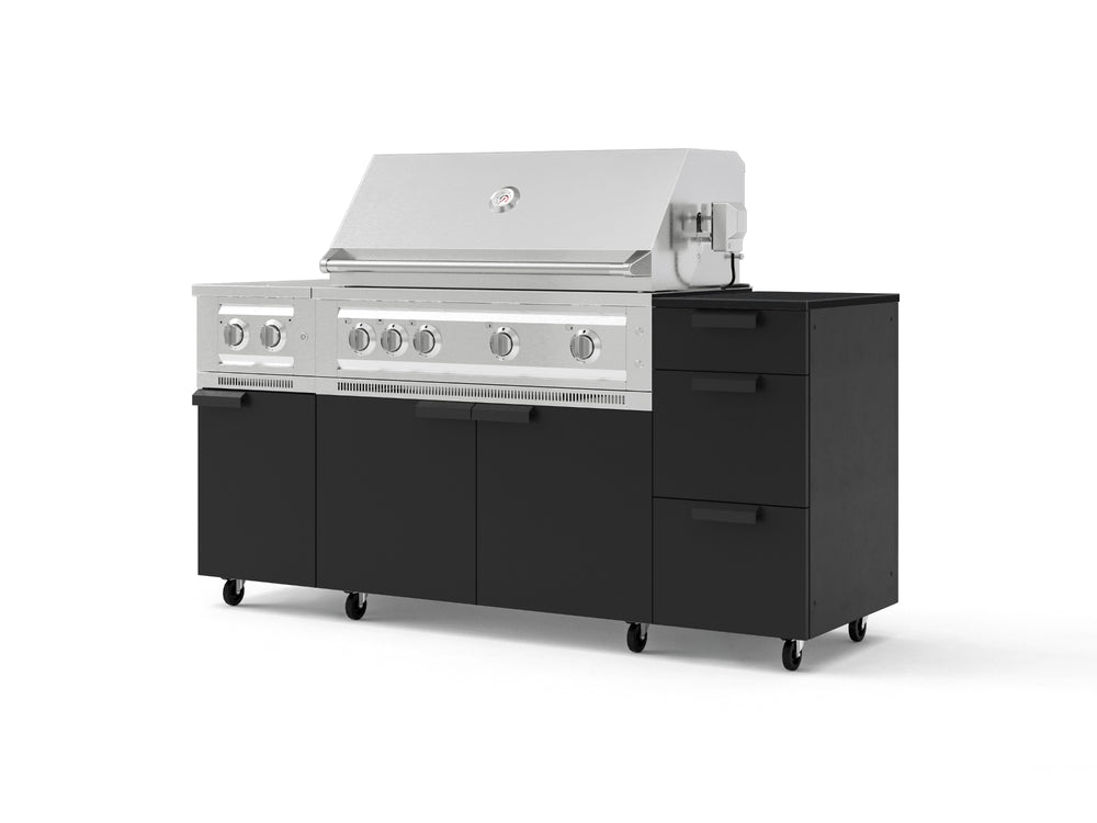 NewAge Outdoor Kitchens Outdoor Grill Island Stainless-Steel 6-Piece Cabinet Set with Casters and 3-Drawer, Grill Cabinet, Platinum Grill, Dual Side Burner and Dekton in Sirius Countertop - (Liquid Propane) | Garage Giant