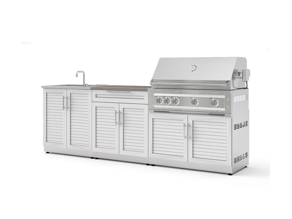 NewAge Outdoor Kitchens Stainless-Steel 5-Piece Cabinet Set with Bar, Sink, Grill Cabinet, Platinum Grill, and Countertop-73443-Garage Giant