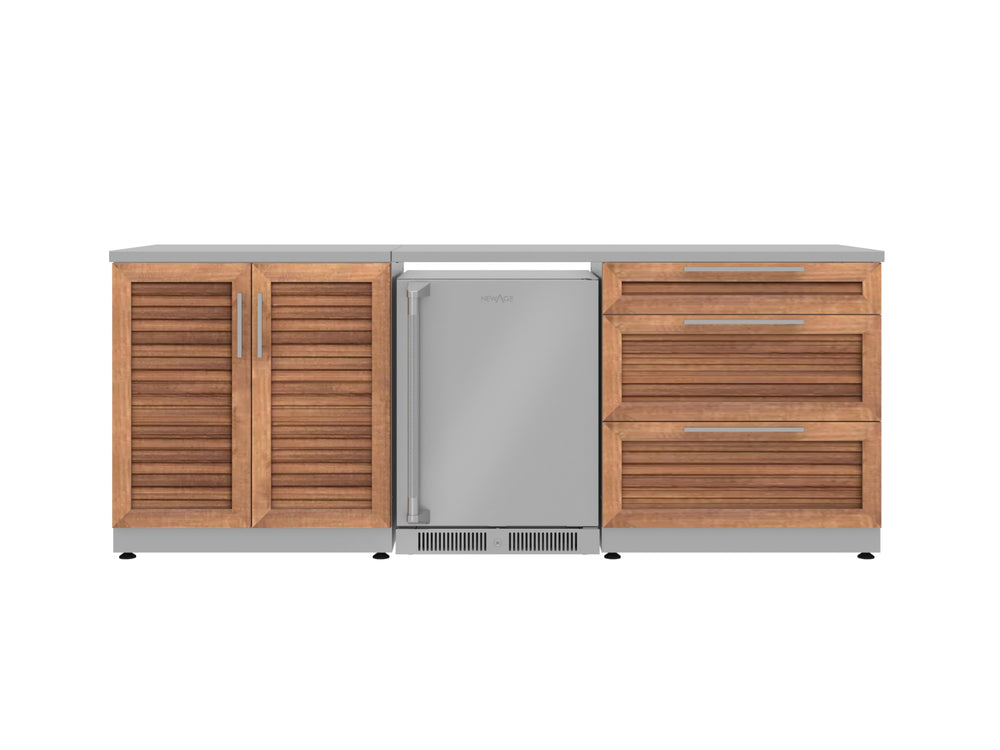 NewAge Outdoor Kitchens Stainless Steel 5-Piece Cabinet Set with 3-Drawer, 2-Door Cabinet, Countertops and Fridge-67586-Garage Giant