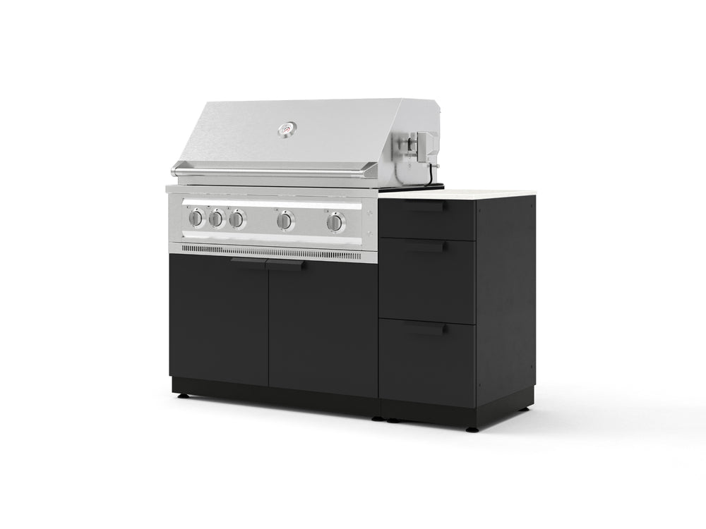 NewAge Outdoor Kitchens Outdoor Grill Island Stainless-Steel 4-Piece Cabinet Set with 3-Drawer, Grill Cabinet, Platinum Grill and Dekton in Aeris Countertop - (Liquid Propane) | Garage Giant