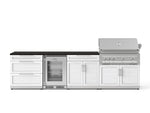 NewAge Outdoor Kitchens Stainless Steel 7-Piece Cabinet Set with 3-Drawer, Bar, Grill Cabinet, Platinum Grill, Countertop, and Glass Door Fridge-73634-Garage Giant 