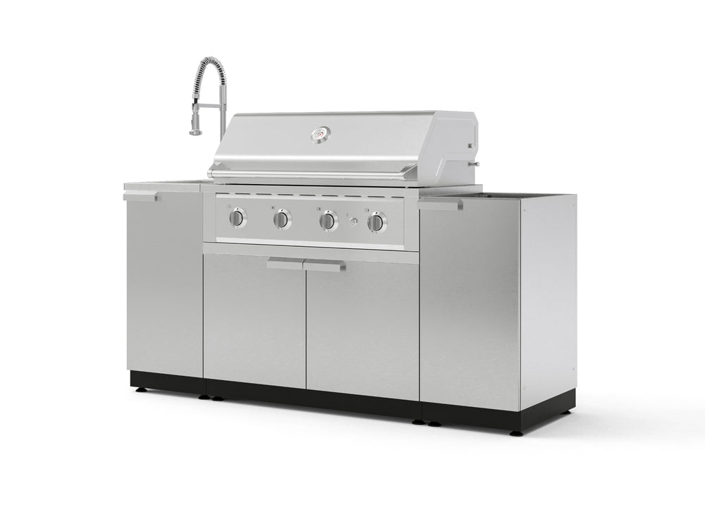 NewAge Outdoor Kitchens Outdoor Grill Island Stainless-Steel 5-Piece Cabinet Set with Sink, 1 Door, Grill Cabinet, Performance Grill and Stainless Steel Countertop - (Natural Gas) | Garage Giant
