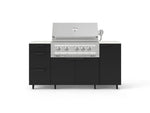 NewAge Outdoor Kitchens Outdoor Grill Island Stainless-Steel 6-Piece Cabinet Set with Casters 1 Door, 3 Drawer, Grill Cabinet, Platinum Grill and Dekton in Aeris Countertops - (Liquid Propane) 