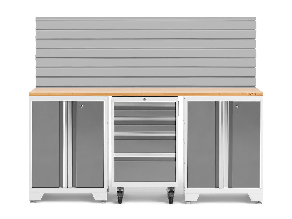 NewAge Garage Cabinets Bold Series 4-Piece Cabinet Set with Tool, Base Cabinets, Slatwall Backsplash and Worktop-63012-Garage Giant