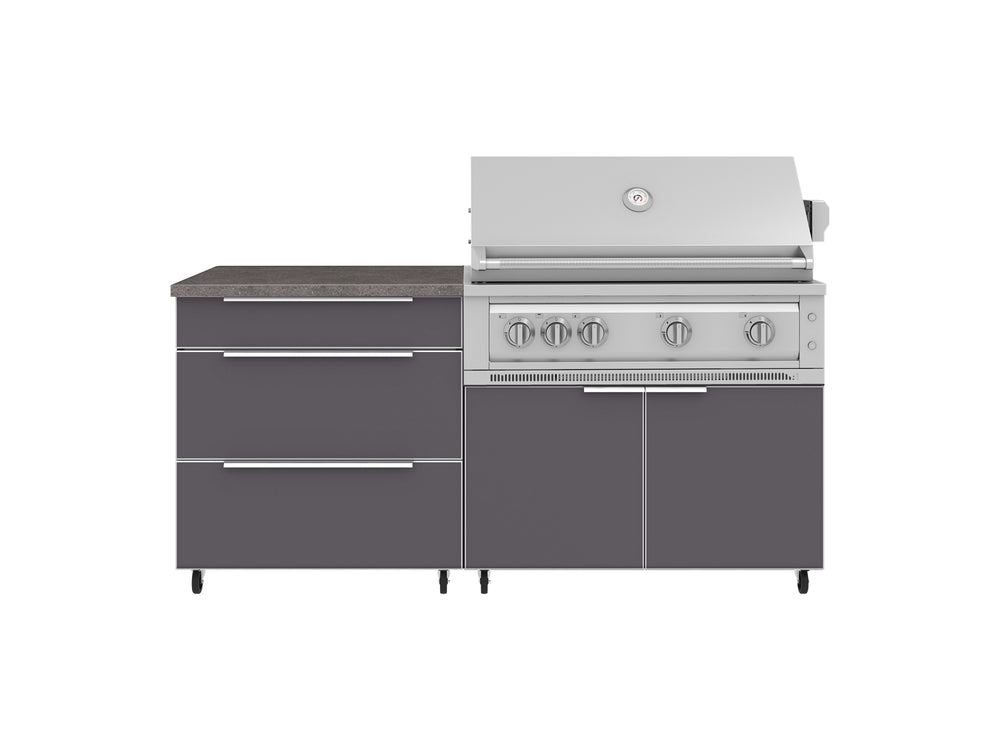 NewAge Outdoor Kitchens Aluminum 4-Piece Cabinet Set with Casters and 3 Drawer, Grill Cabinet, Platinum Grill, Countertop-72170-Garage Giant