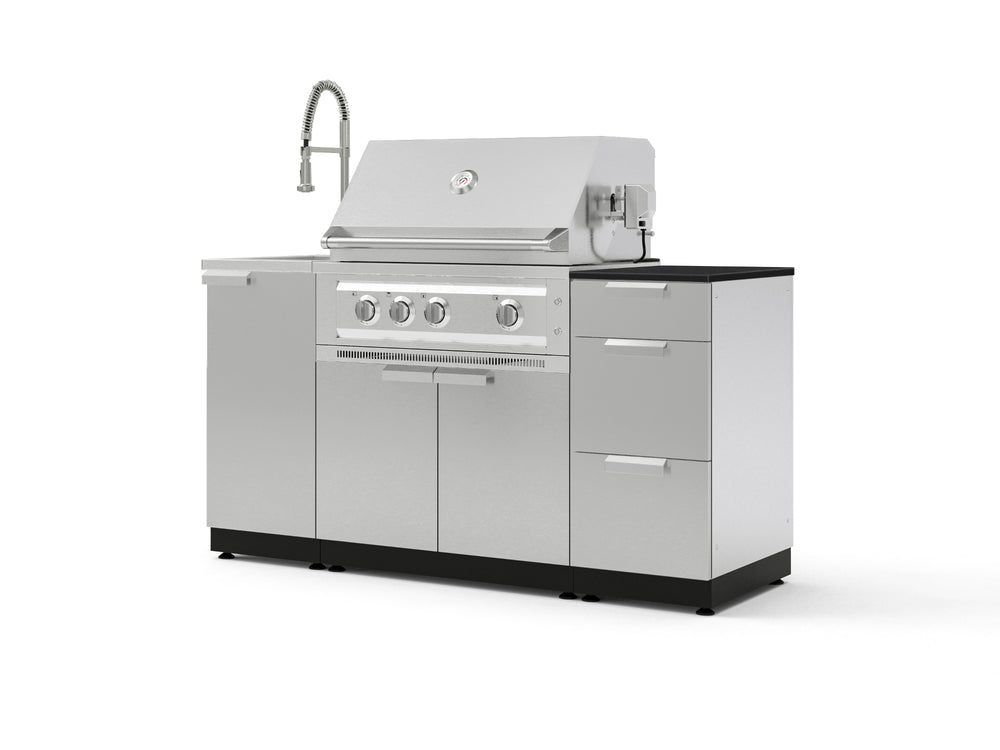 NewAge Outdoor Kitchens Outdoor Grill Island Stainless-Steel 5-Piece Cabinet Set with Sink, 3 Drawer, Grill Cabinet, Platinum Grill and Stainless Steel Countertop - (Liquid Propane) | Garage Giant