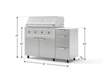 NewAge Outdoor Kitchens Outdoor Grill Island Stainless-Steel 4-Piece Cabinet Set with Casters and 3-Drawer, Grill Cabinet, Performance Grill and Dekton in Aeris Countertop - (Liquid Propane) 
