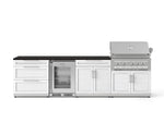NewAge Outdoor Kitchens Stainless Steel 7-Piece Cabinet Set with 3-Drawer, Bar, Grill Cabinet, Platinum Grill, Countertop, and Glass Door Fridge-73633-Garage Giant 