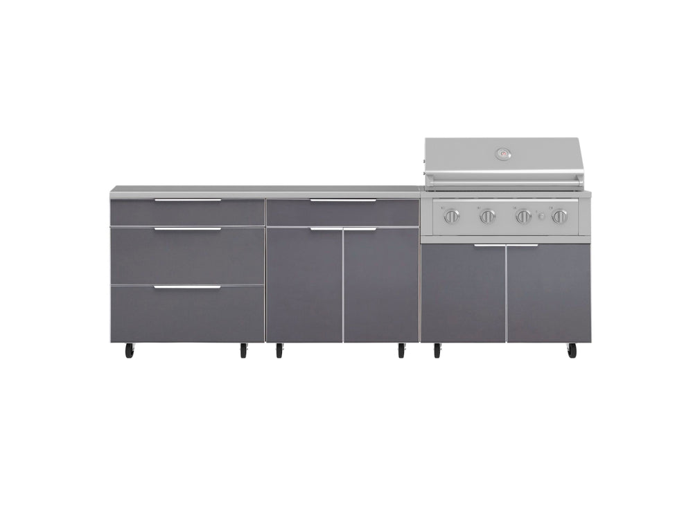 NewAge Outdoor Kitchens Aluminum 5-Piece Cabinet Set With Casters and 3 Drawer, Bar, Grill Cabinet, Performance Grill, Countertop-72640-Garage Giant