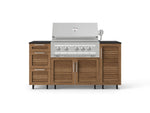 NewAge Outdoor Kitchens Outdoor Grill Island Stainless-Steel Louvered Doors 6-Piece Cabinet Set with Casters 1 Door, 3 Drawer, Grill Cabinet, Platinum Grill and Dekton in Sirius Countertops - (Liquid Propane) 