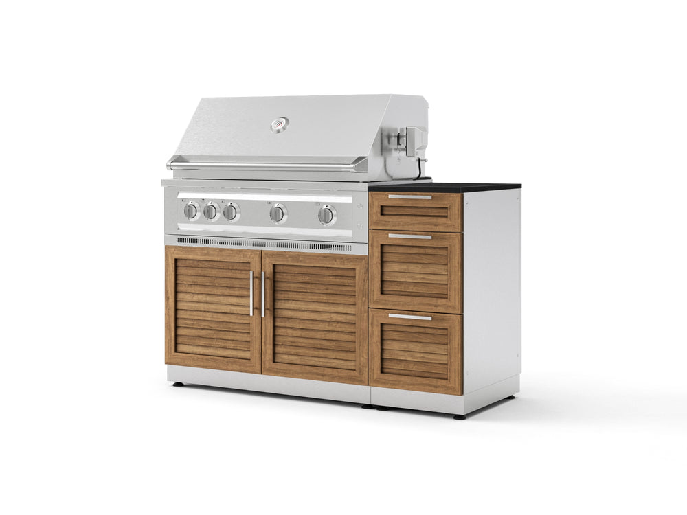NewAge Outdoor Kitchens Outdoor Grill Island Stainless-Steel Louvered Doors 4-Piece Cabinet Set with 3-Drawer, Grill Cabinet, Platinum Grill and Dekton in Sirius Countertop - (Liquid Propane) | Garage Giant
