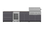 NewAge Outdoor Kitchens Aluminum 7-Piece Cabinet Set with 3-Drawer, Bar, Grill Cabinet, Platinum Grill, Countertops and Fridge-71918-Garage Giant 