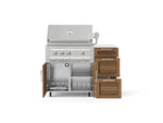 NewAge Outdoor Kitchens Outdoor Grill Island Stainless-Steel Louvered Doors 4-Piece Cabinet Set with Casters and 3-Drawer, Grill Cabinet, Platinum Grill and Dekton in Aeris Countertop - (Liquid Propane) 