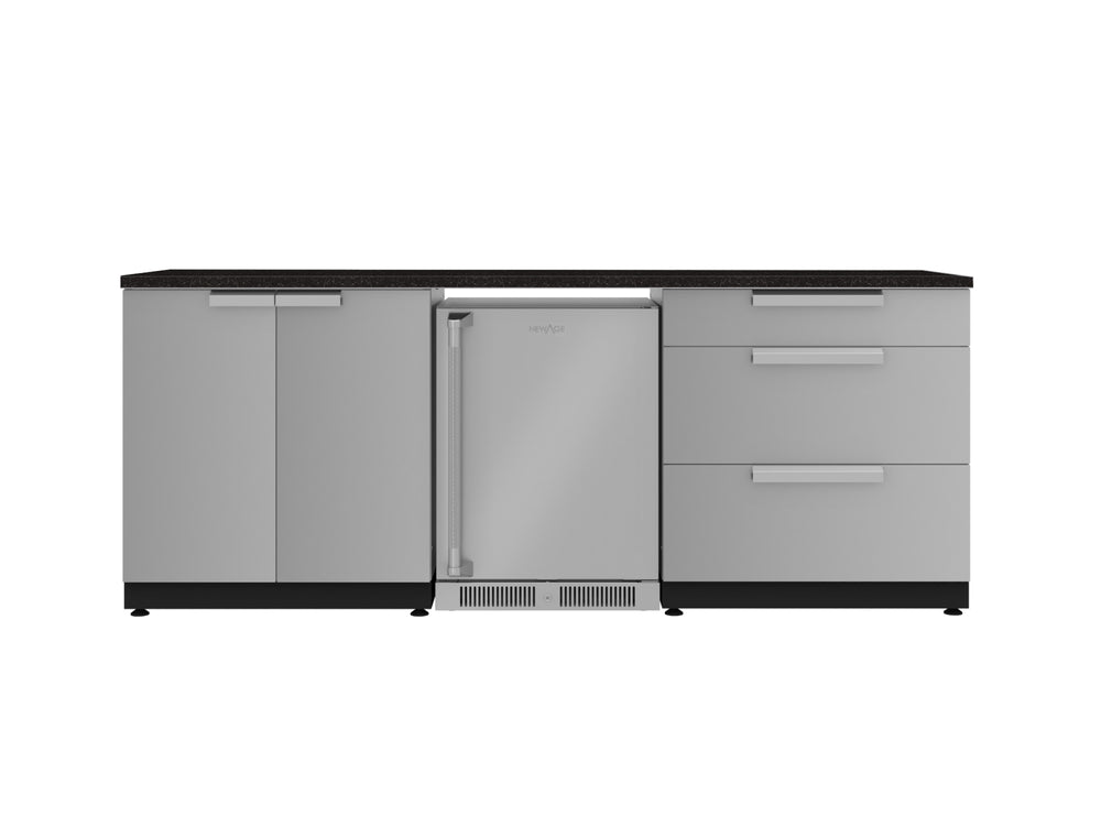 NewAge Outdoor Kitchens Stainless Steel 5-Piece Cabinet Set with 3-Drawer, 2-Door Cabinet, Countertops and Fridge-72116-Garage Giant