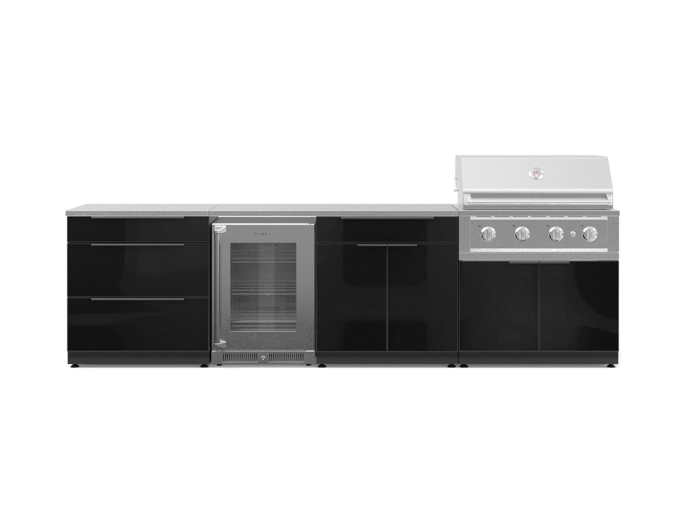 NewAge Outdoor Kitchens Aluminum 7-Piece Cabinet Set with 3-Drawer, Bar, Grill Cabinet, Performance Grill, Countertops and Glass Door Fridge-71402-Garage Giant