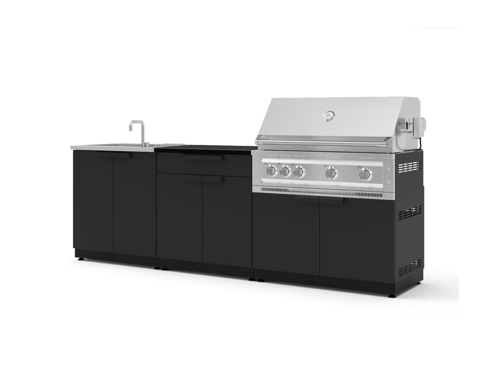 NewAge Outdoor Kitchens Stainless-Steel 5-Piece Cabinet Set with Bar, Sink, Grill Cabinet, Platinum Grill, and Countertop-73395-Garage Giant