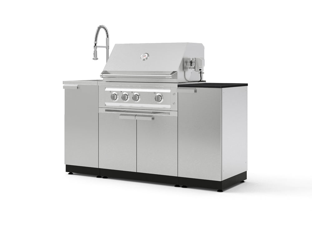 NewAge Outdoor Kitchens Outdoor Grill Island Stainless-Steel 5-Piece Cabinet Set with Sink, 1 Door, Grill Cabinet, Platinum Grill and Stainless Steel Countertop - (Liquid Propane) | Garage Giant