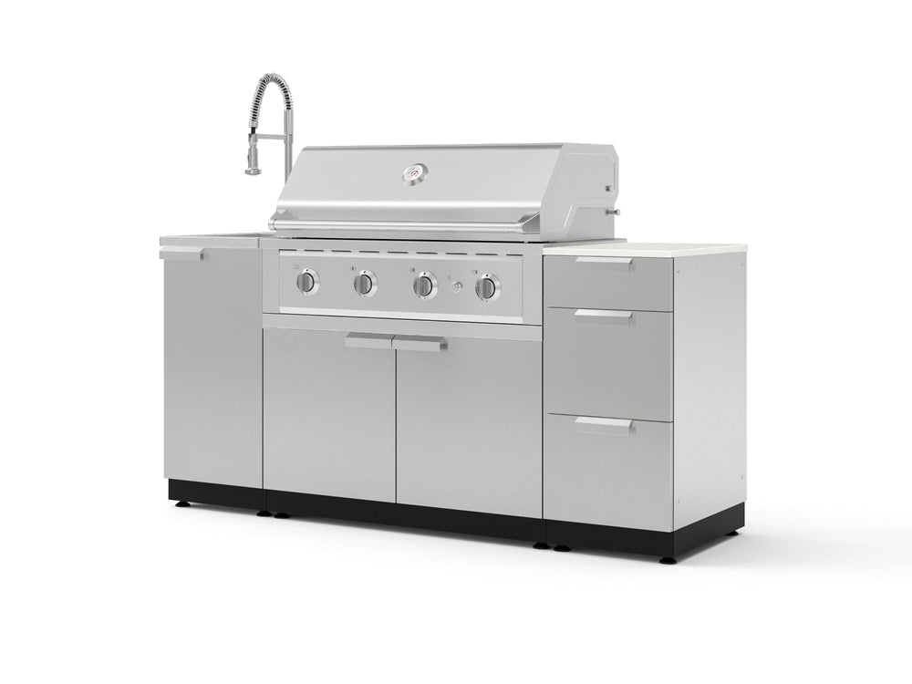 NewAge Outdoor Kitchens Outdoor Grill Island Stainless-Steel 5-Piece Cabinet Set with Sink, 3 Drawer, Grill Cabinet, Performance Grill and Stainless Steel Countertop - (Natural Gas) | Garage Giant