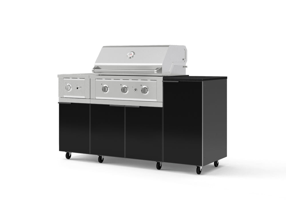 NewAge Outdoor Kitchens Outdoor Grill Island Aluminum 6-Piece Cabinet Set with Casters and 1-Door, Grill Cabinet, Performance Grill, Side Burner and Dekton in Sirius Countertop - (Liquid Propane) | Garage Giant