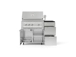 NewAge Outdoor Kitchens Outdoor Grill Island Stainless-Steel 4-Piece Cabinet Set with Casters and 3-Drawer, Grill Cabinet, Platinum Grill and Dekton in Sirius Countertop - (Liquid Propane) 