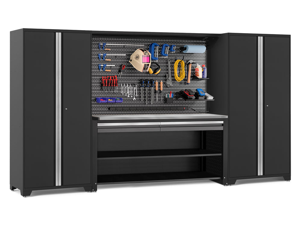 NewAge Garage Cabinets Pro Series 4-Piece Set with 78 in. Workstation, Lockers and Pegboard Accessories Kit-49578-Garage Giant
