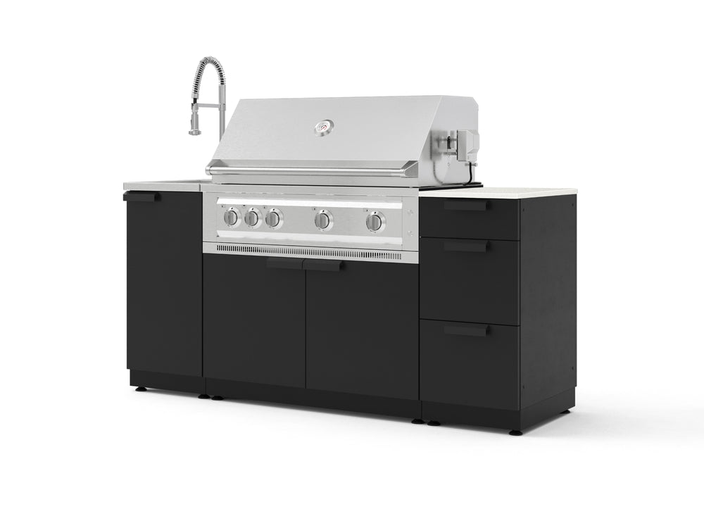 NewAge Outdoor Kitchens Outdoor Grill Island Stainless-Steel 5-Piece Cabinet Set with Sink, 3 Drawer, Grill Cabinet, Platinum Grill and Stainless Steel Countertop - (Natural Gas) | Garage Giant