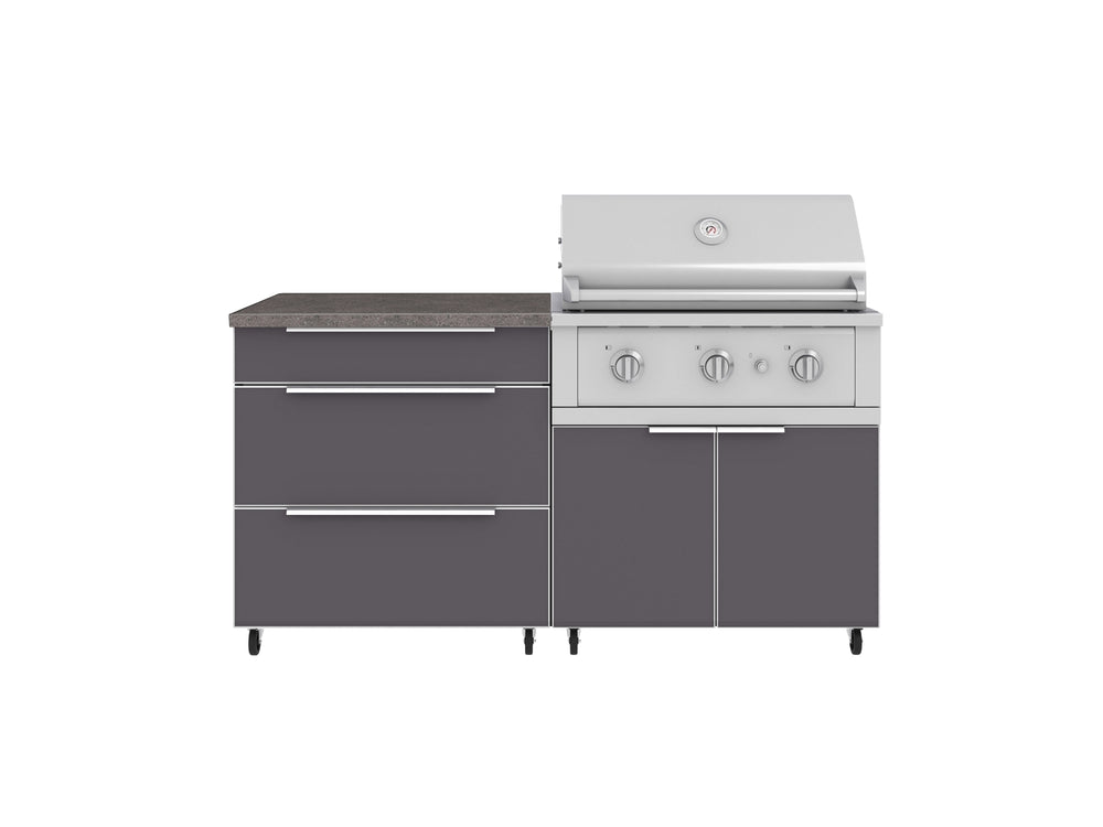 NewAge Outdoor Kitchens Aluminum 4-Piece Cabinet Set with Casters and 3 Drawer, Grill Cabinet, Performance Grill, Countertop-72162-Garage Giant