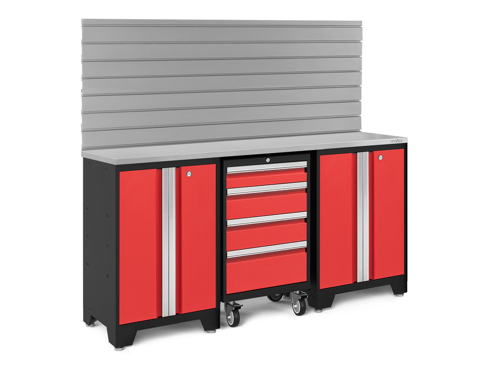 NewAge Garage Cabinets Bold Series 4-Piece Cabinet Set with Tool, Base Cabinets, Slatwall Backsplash and Worktop-63011-Garage Giant
