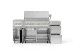 NewAge Outdoor Kitchens Outdoor Grill Island Stainless-Steel 6-Piece Cabinet Set with Casters and 3-Drawer, Grill Cabinet, Platinum Grill, Dual Side Burner and Dekton in Aeris Countertop - (Liquid Propane) 