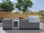 NewAge Outdoor Kitchens Aluminum 7-Piece Cabinet Set with 3-Drawer, Bar, Grill Cabinet, Performance Grill, Countertops and Fridge-66556-Garage Giant 