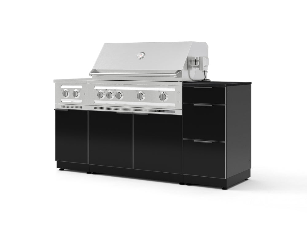 NewAge Outdoor Kitchens Outdoor Grill Island Aluminum 6-Piece Cabinet Set with 3-Drawer, Grill Cabinet, Platinum Grill, Dual Side Burner and Dekton in Sirius Countertop - (Natural Gas) | Garage Giant