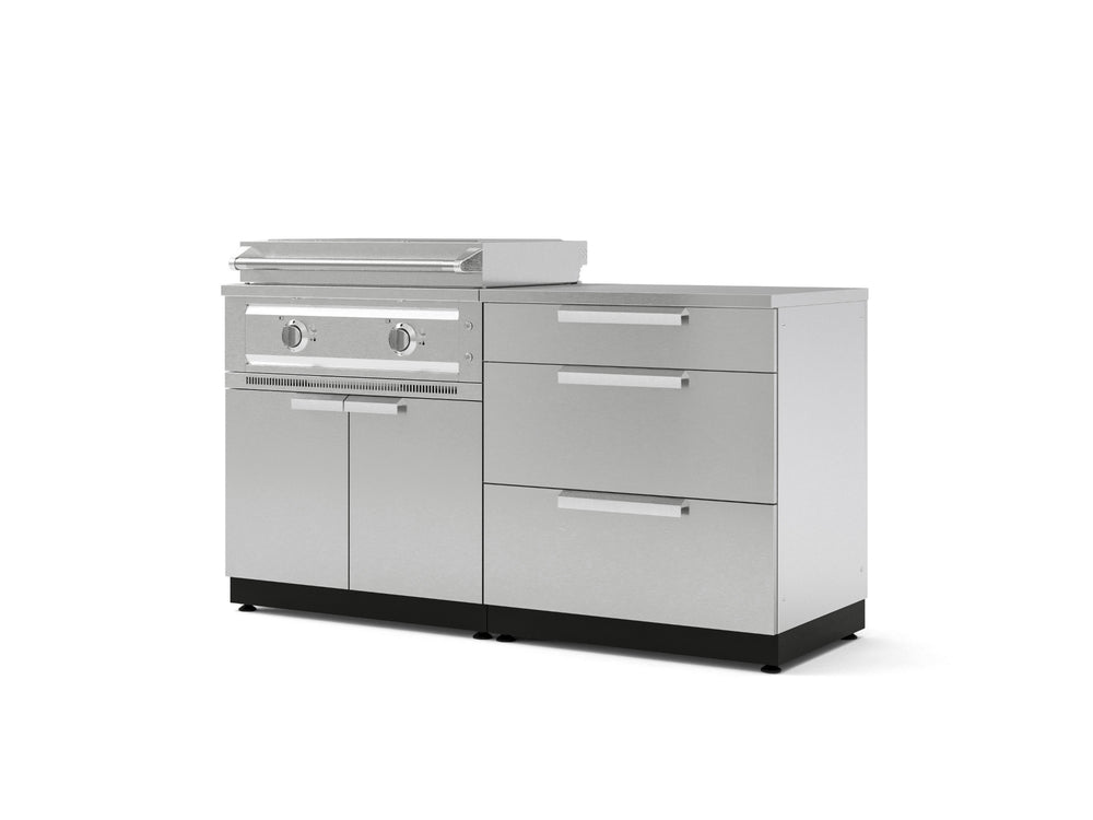 NewAge Outdoor Kitchens Stainless-Steel 4-Piece Cabinet Set with 3 Drawer, Grill Cabinet, Platinum Griddle and Countertop-75168-Garage Giant