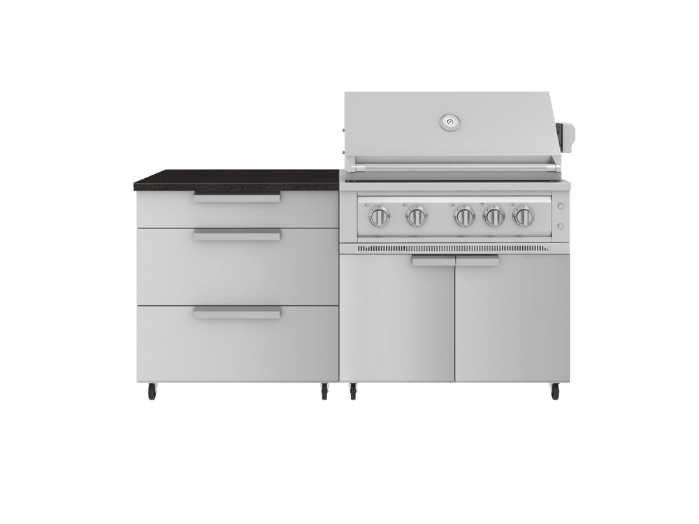 NewAge Outdoor Kitchens Stainless Steel 4-Piece Cabinet set with Casters and 3 Drawer, Grill Cabinet, Platinum Grill, Countertop-72145-Garage Giant