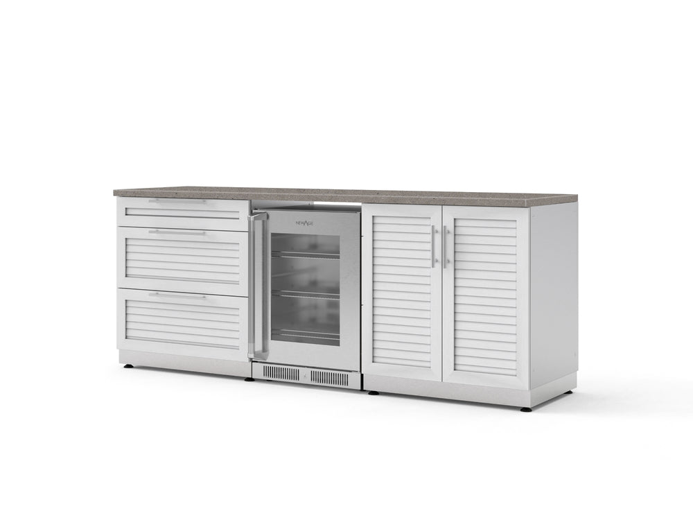 NewAge Outdoor Kitchens Stainless Steel 5-Piece Cabinet Set with 3-Drawer, 2-Door Cabinet, Countertops and Fridge-73865-Garage Giant