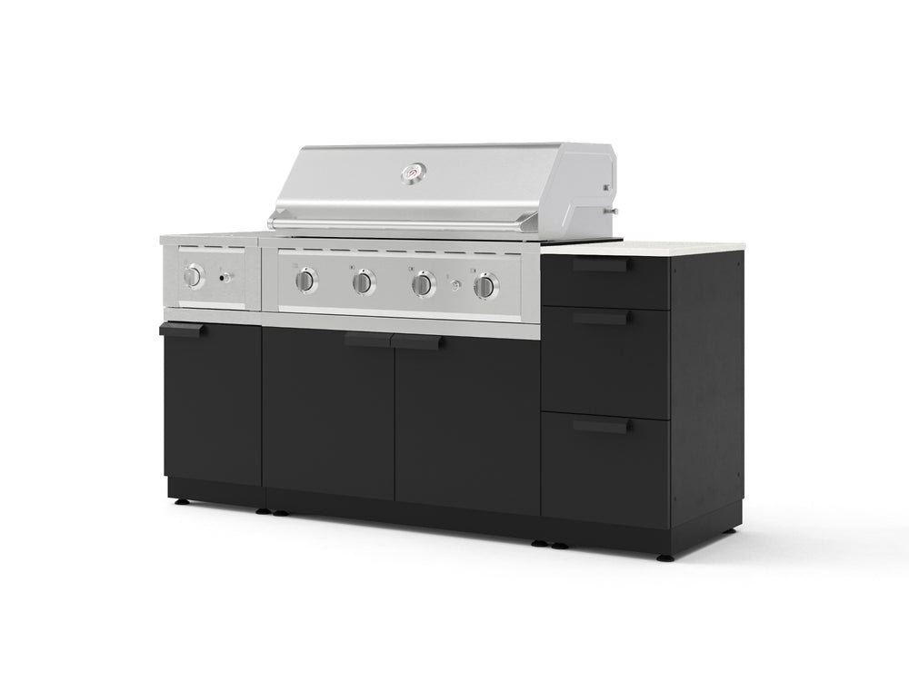NewAge Outdoor Kitchens Outdoor Grill Island Stainless-Steel 6-Piece Cabinet Set with 3-Drawer, Grill Cabinet, Performance Grill, Side Burner and Dekton in Aeris Countertop - (Liquid Propane) | Garage Giant