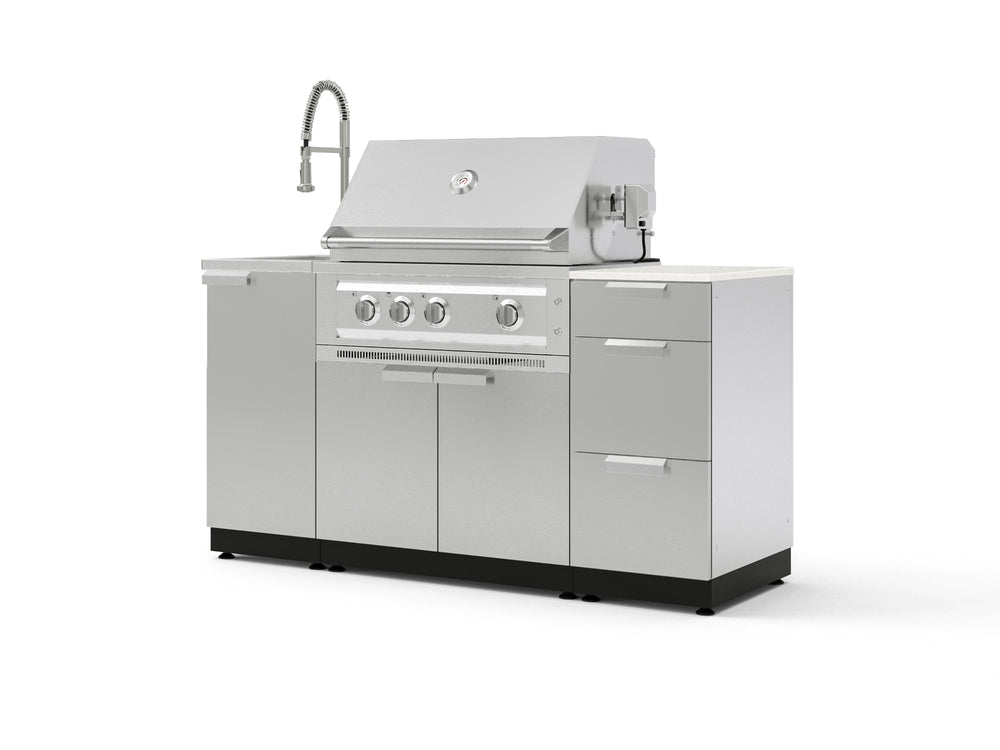 NewAge Outdoor Kitchens Outdoor Grill Island Stainless-Steel 5-Piece Cabinet Set with Sink, 3 Drawer, Grill Cabinet, Platinum Grill and Stainless Steel Countertop - (Natural Gas) | Garage Giant