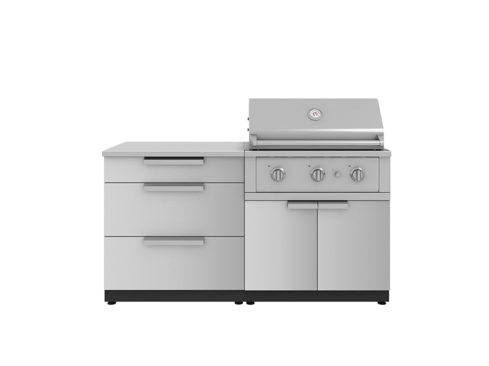 NewAge Outdoor Kitchens Stainless Steel 4-Piece Cabinet Set with 3 Drawer, Grill Cabinet, Performance Grill and Countertop-67256-Garage Giant