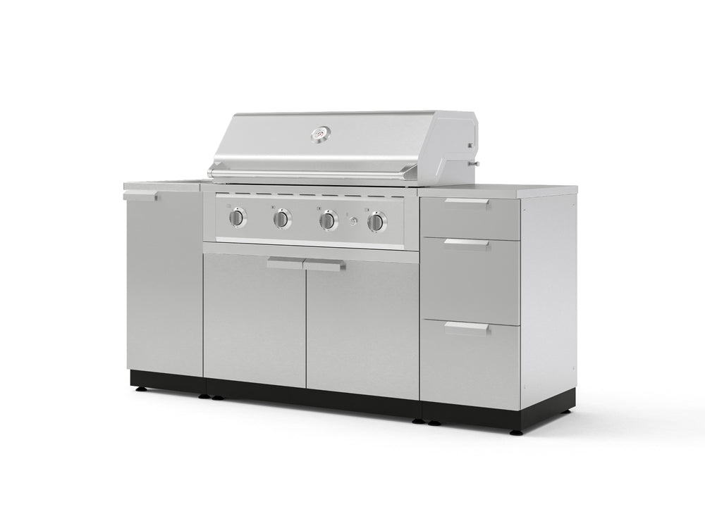 NewAge Outdoor Kitchens Outdoor Grill Island Stainless-Steel 5-Piece Cabinet Set with Sink, 3 Drawer, Grill Cabinet, Performance Grill and Stainless Steel Countertop-74760-Garage Giant