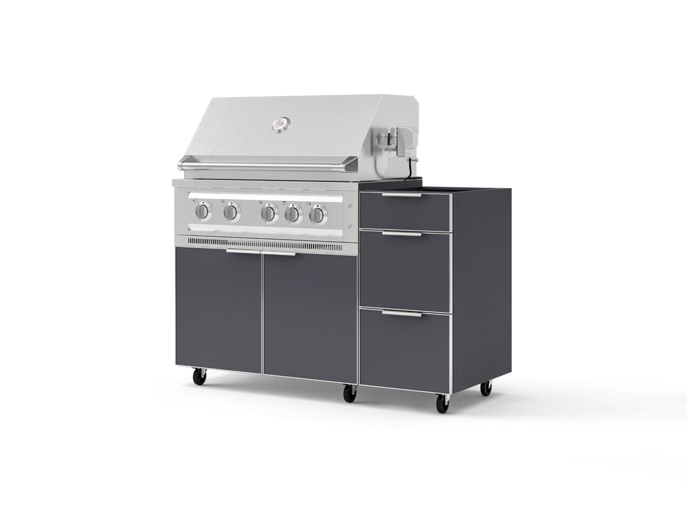 NewAge Outdoor Kitchens Outdoor Grill Island Aluminum 3-Piece Cabinet Set with Casters and 3-Drawer, Grill Cabinet and Platinum Grill - (Liquid Propane) | Garage Giant