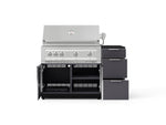NewAge Outdoor Kitchens Outdoor Grill Island Aluminum 4-Piece Cabinet Set with 3-Drawer, Grill Cabinet, Platinum Grill and Dekton in Sirius Countertop - (Natural Gas) 