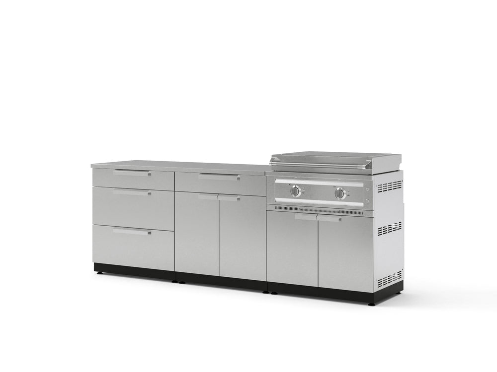 NewAge Outdoor Kitchens Stainless Steel 5-Piece Cabinet Set with with 3-Drawer, Bar, Grill Cabinet, Platinum Griddle and Countertop-74953-Garage Giant