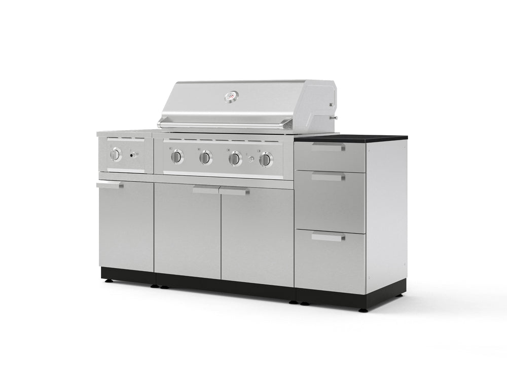 NewAge Outdoor Kitchens Outdoor Grill Island Stainless-Steel 6-Piece Cabinet Set with 3-Drawer, Grill Cabinet, Performance Grill, Side Burner and Dekton in Sirius Countertop - (Liquid Propane) | Garage Giant