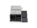 NewAge Outdoor Kitchens Outdoor Grill Island Aluminum 4-Piece Cabinet Set with Casters and 3-Drawer, Grill Cabinet, Platinum Grill and Dekton in Aeris Countertop - (Liquid Propane)-95853-Garage Giant 