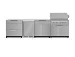 NewAge Outdoor Kitchens Stainless Steel 7-Piece Cabinet Set with 3-Drawer, Bar, Grill Cabinet, Platinum Grill, Countertops and Fridge-66577-Garage Giant 